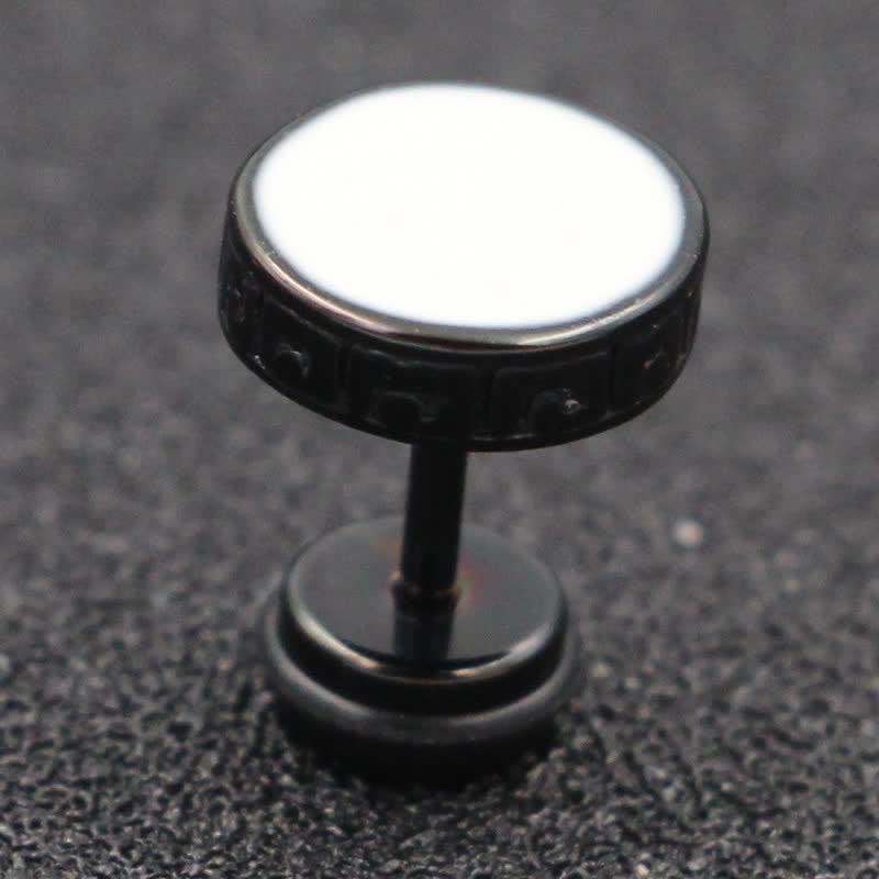 Cool Men Titanium Steel Balance Round Stud Earrings