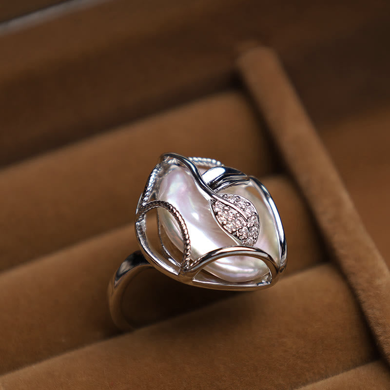 Pearl Copper Plated Gold Flower Happiness Wealth Ring