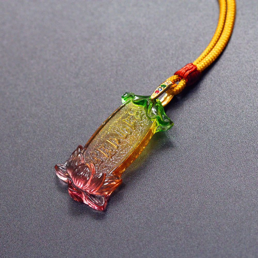 Buddha Liuli Lotus Six Character Om Mani Padme Hum Peace Necklace