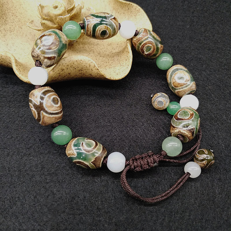 Tibetan Three-eyed Dzi Bead Luck Protection Braided Bracelet