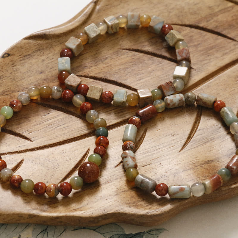 Natural Imperial Sea Sediment Jasper and Agate Beaded Stone Bracelet