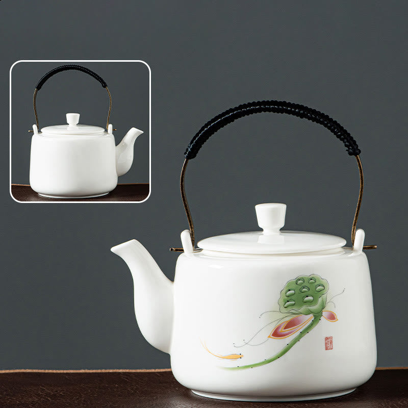 Vintage Dragon Mountain Fisherman Landscape White Porcelain Ceramic Kung Fu Teapot