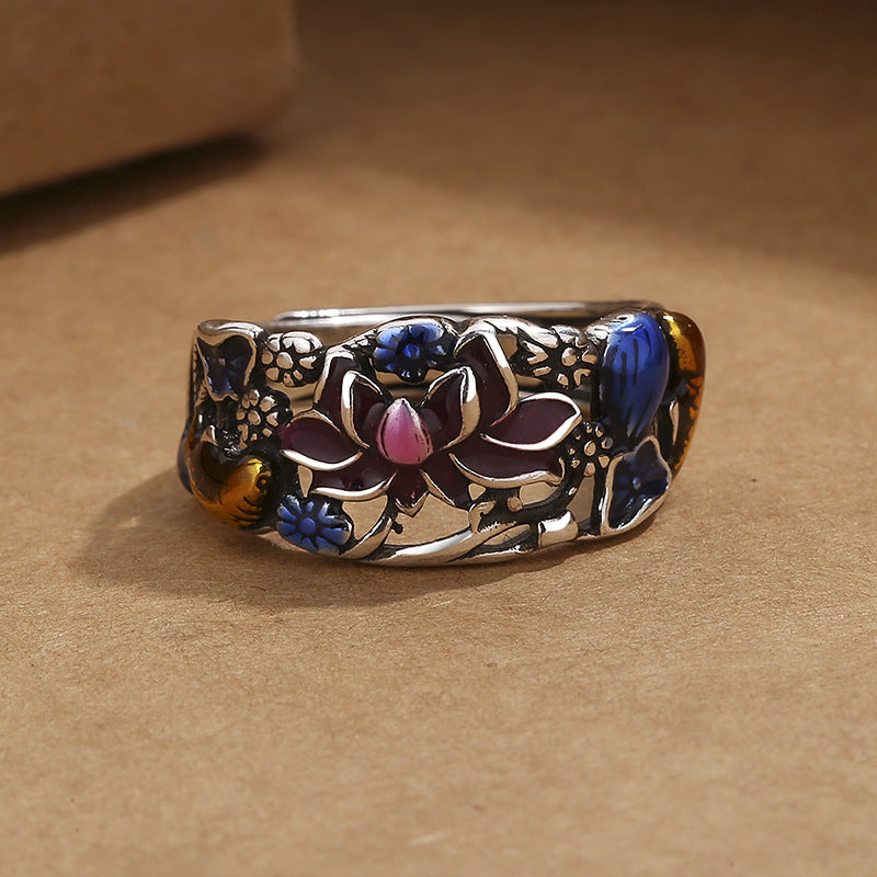 Koi Fish Lotus Flower Leaf Design Luck Wealth Ring
