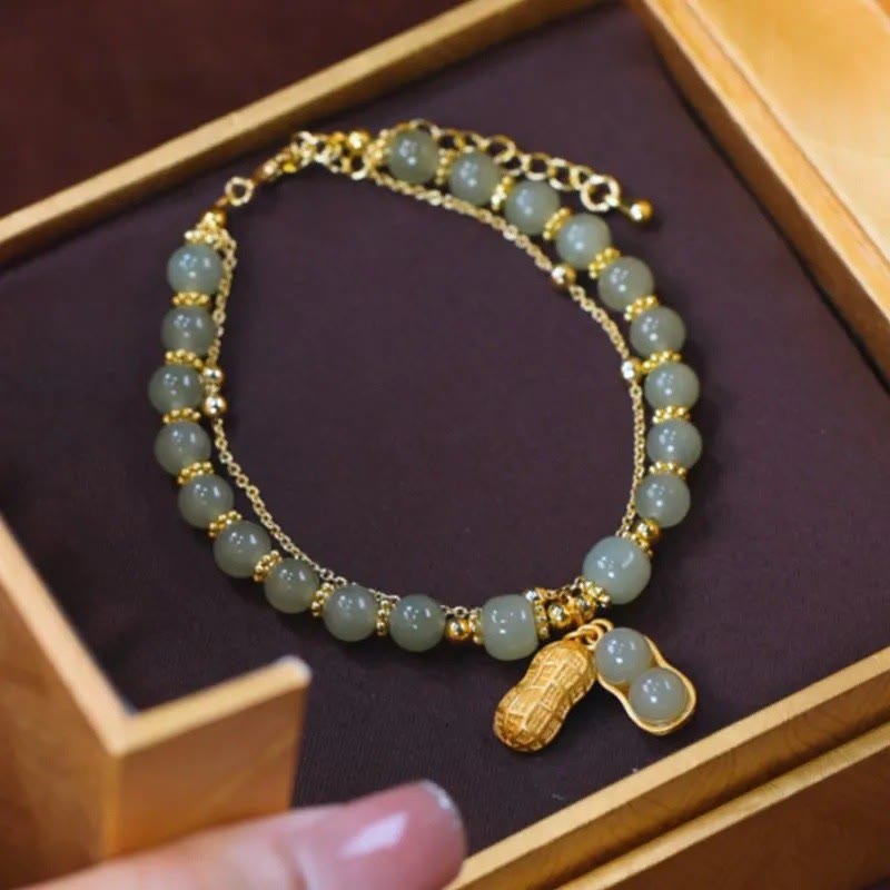 Jade Leaf Ginkgo Tulip Peanut Fu Character Luck Beaded Bracelet