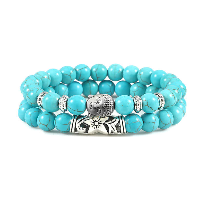 2Pcs Natural Crystal Agate Buddha Protection Bracelet
