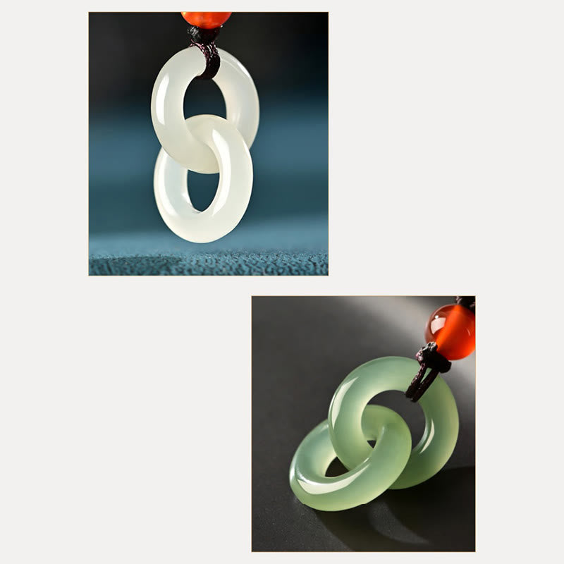 Natural Hetian Cyan Jade White Jade Double Peace Buckle Success Necklace Pendant