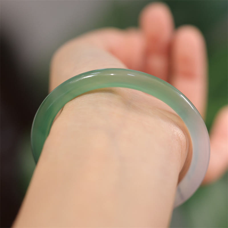 Natural White And Green Chalcedony Agate Positive Cuff Bracelet Bangle