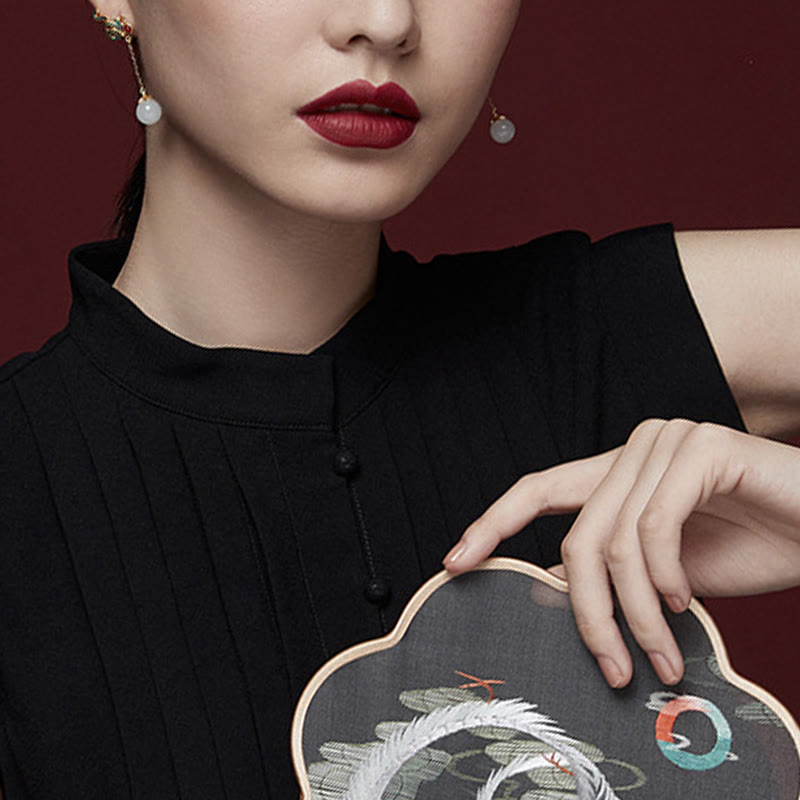 Vintage White Jade Red Agate Bead Blessing Drop Dangle Earrings