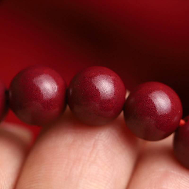 Natural Cinnabar & Hetian Jade Bead Bracelet with Koi Fish Symbol