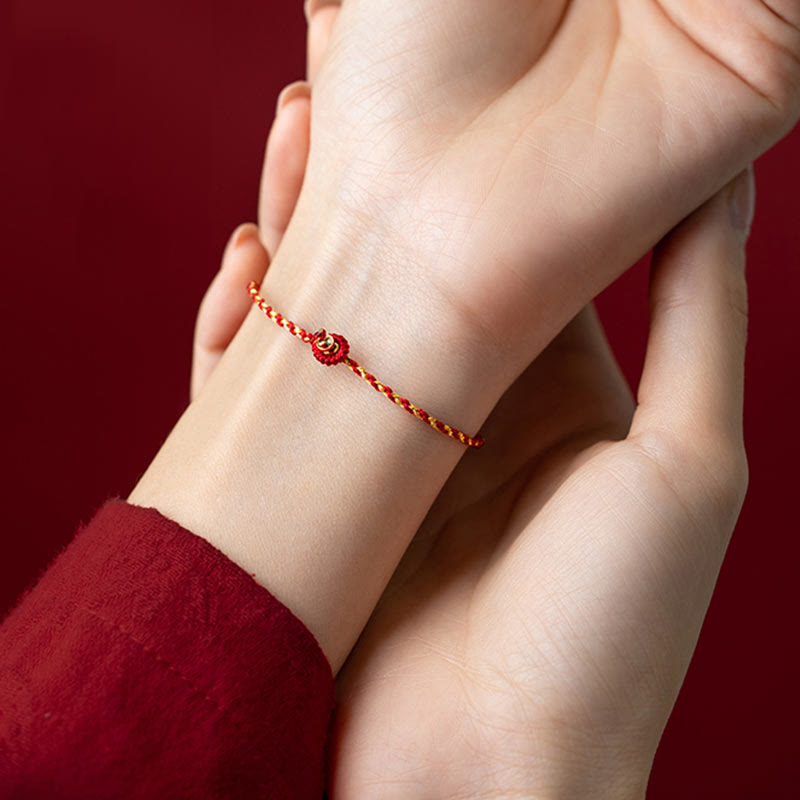 Handmade 14K Gold Plated Red String Vajra Knot Braided Rope Bracelet