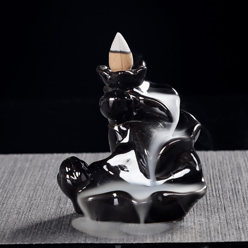 Handcrafted Lotus Ceramic Waterfall Backflow Incense Burner