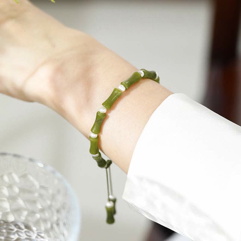 Natural Peridot Bamboo Pattern Love Peace Bracelet