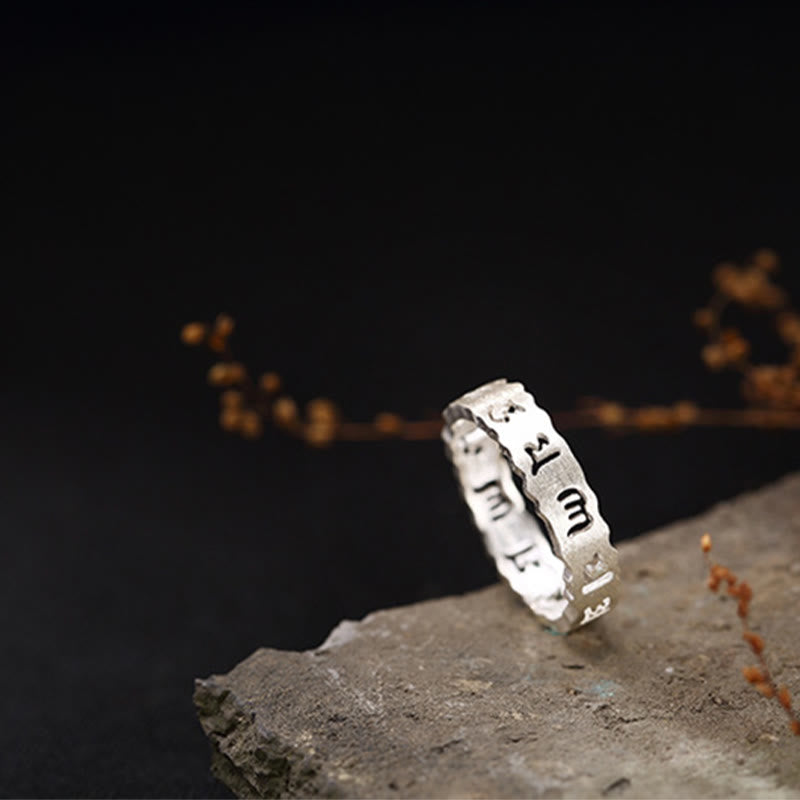 Handmade 925 Sterling Silver Om Mani Padme Hum Hollow Peace Ring