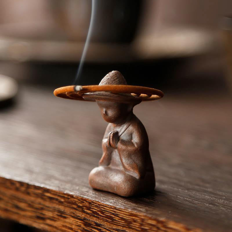 Minimalist Meditating Figure Ceramic Incense Burner with Optional Sandalwood