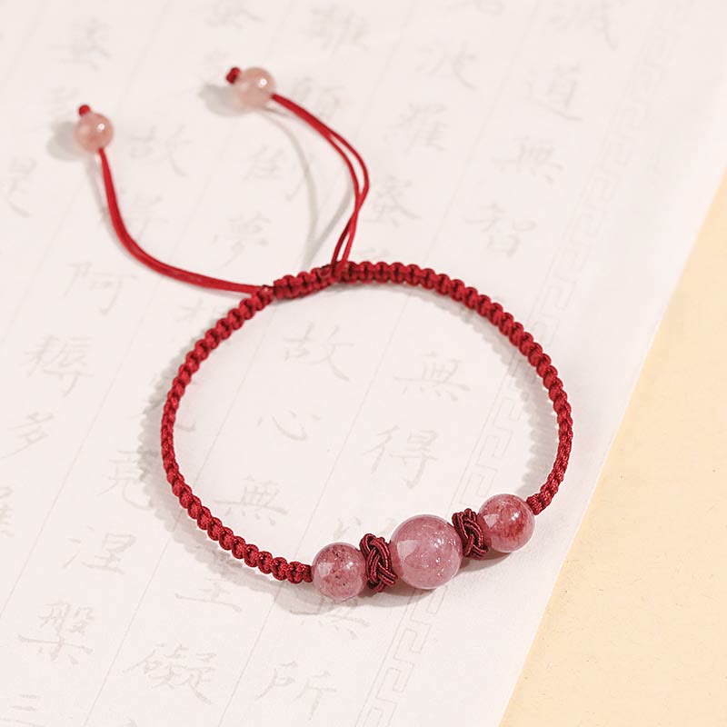 Natural Strawberry Quartz Woven Red String Adjustable Bracelet & Anklet
