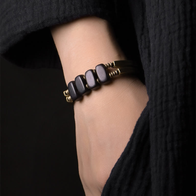 Tibetan Ebony Wood Brass Copper Balance Double Layer Bracelet