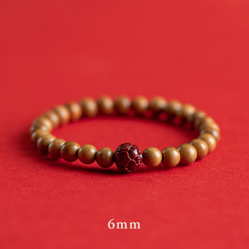 Peach Wood Lotus Cinnabar Luck Wealth Bracelet