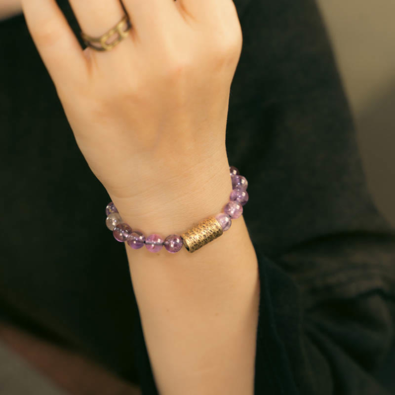 White Crystal Red Hematoid Quartz Gold Rutilated Quartz Purple Phantom Protection Bracelet