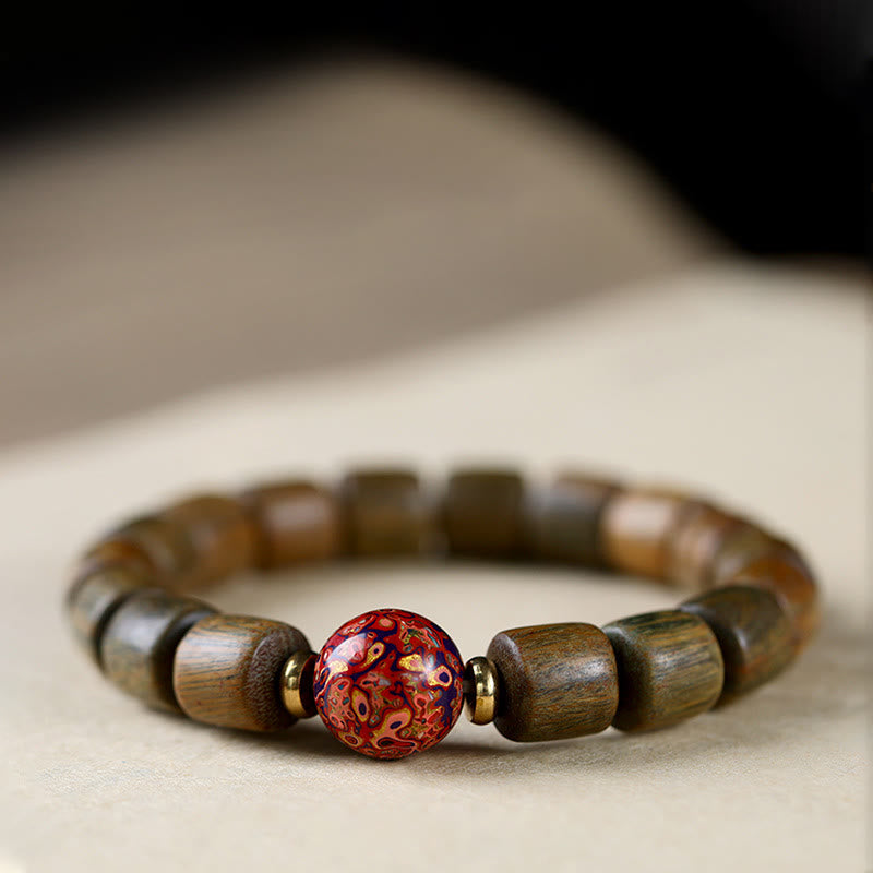 Natural Green Sandalwood Small Leaf Red Sandalwood Lacquer Bead Peace Bracelet
