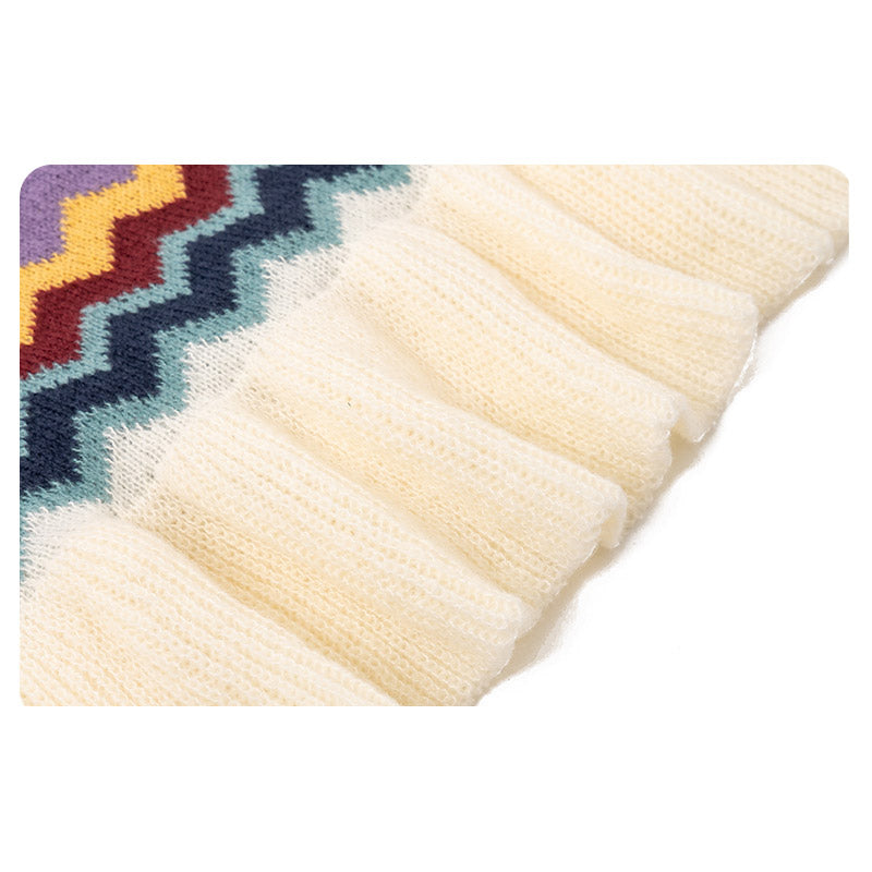 Tibetan Shawl Colorful Striped Wavy Line Tassels Winter Cozy Travel Scarf Wrap