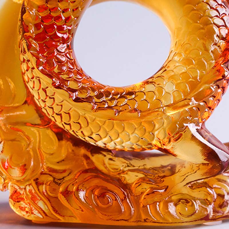 Year of the Dragon Handmade Chinese Zodiac Yellow Dragon Liuli Crystal Art Piece Protection Home Office Decoration