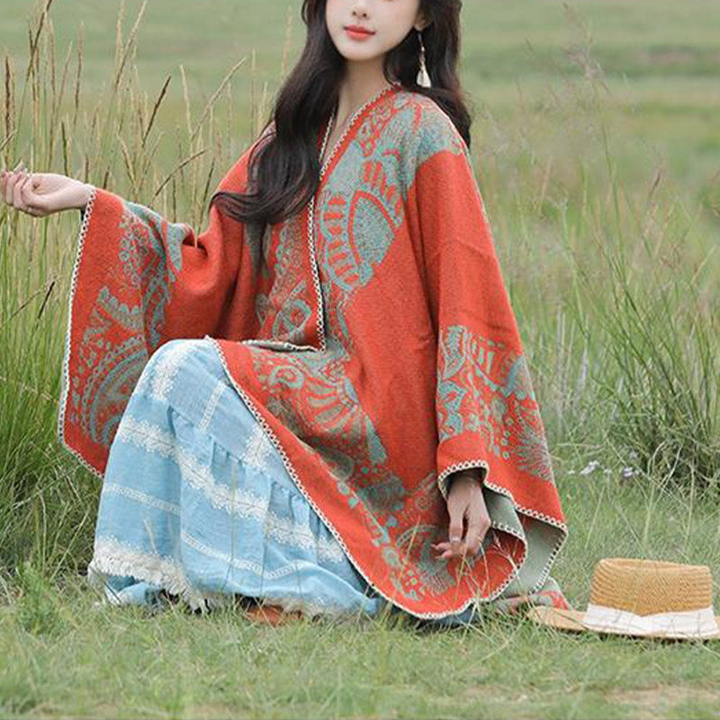 Tibetan Shawl Simple Pattern Winter Cozy Travel Scarf Wrap