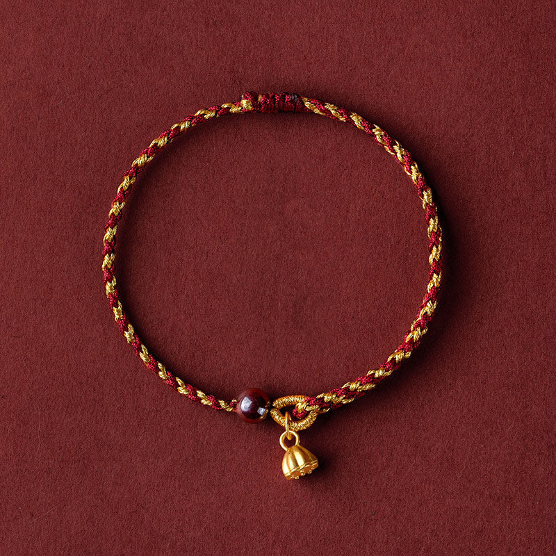 Handcrafted Red Gold Rope Lotus Peace And Joy Charm Braid Bracelet
