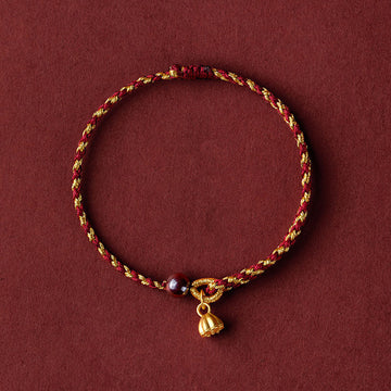Handcrafted Red Gold Rope Lotus Peace And Joy Charm Braid Bracelet