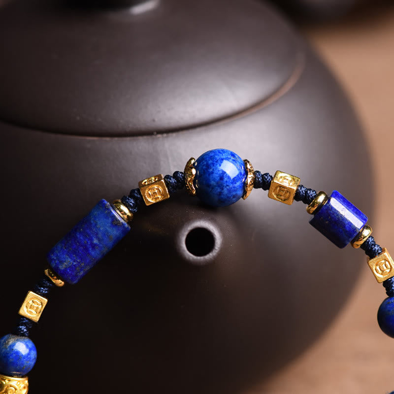 Handmade Natural Lazurite Bead Positive Rope Bracelet