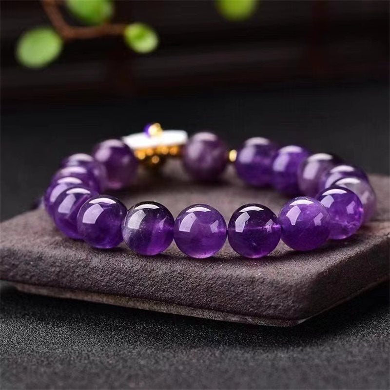 Natural Amethyst Crystal Flower Beaded Bracelet