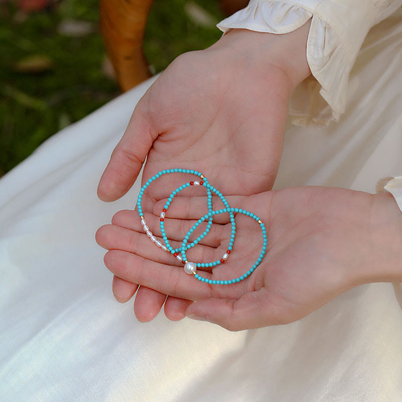 Turquoise Red Agate Pearl Small Beaded Protection Bracelet