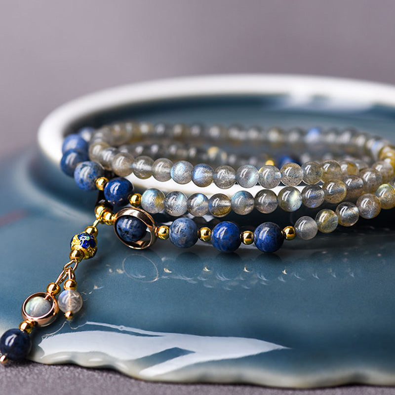 Serenity Beaded Moonstone and Lazurite Multi-Wrap Energy Bracelet
