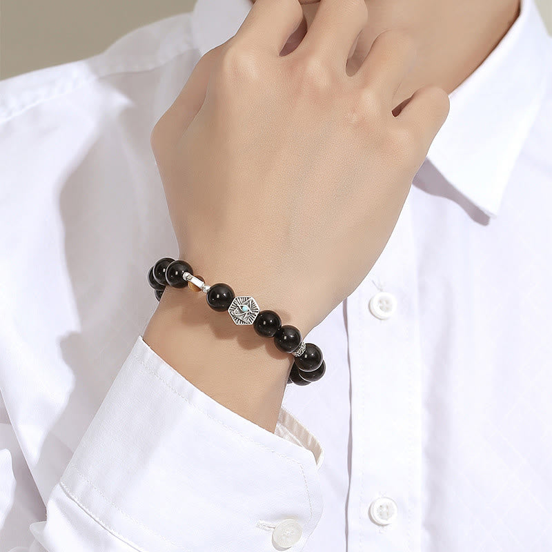 925 Sterling Silver Black Obsidian Tiger Eye Eye of Providence Purification Bracelet