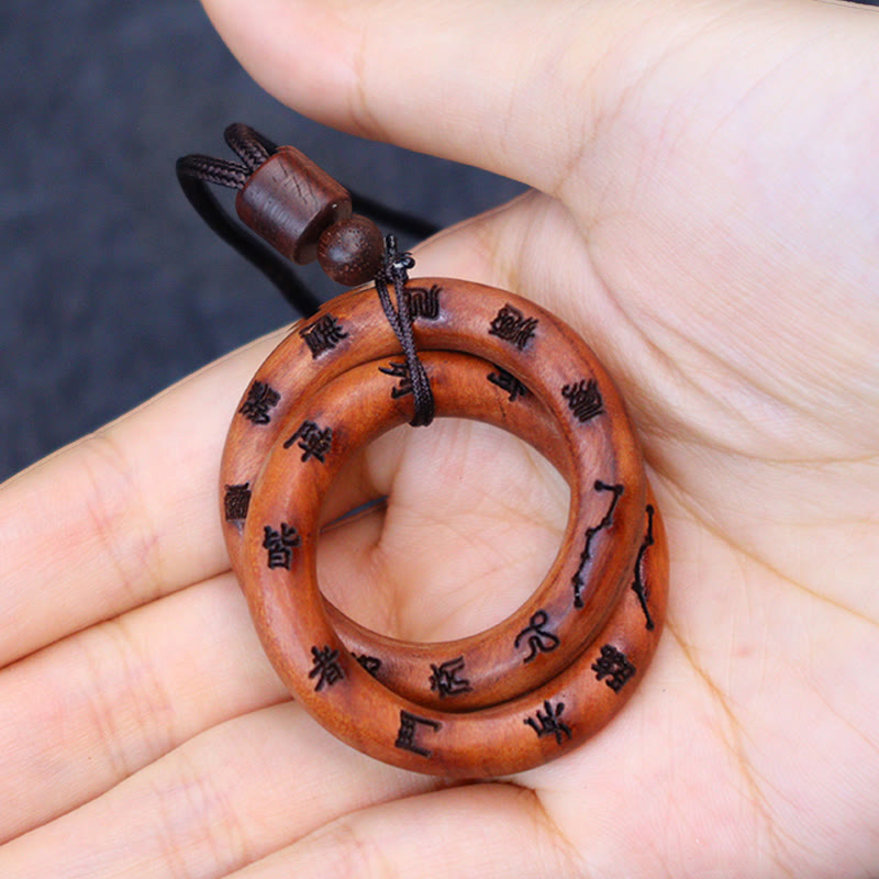 Lightning Struck Jujube Wood Taoist Yin Yang Ring Qiankun Circle Leizu Taboo Luck Necklace Pendant