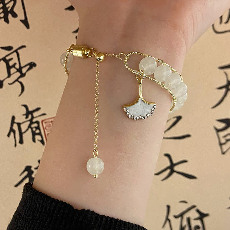 Ginkgo Leaf Jade Bead Luck Bracelet