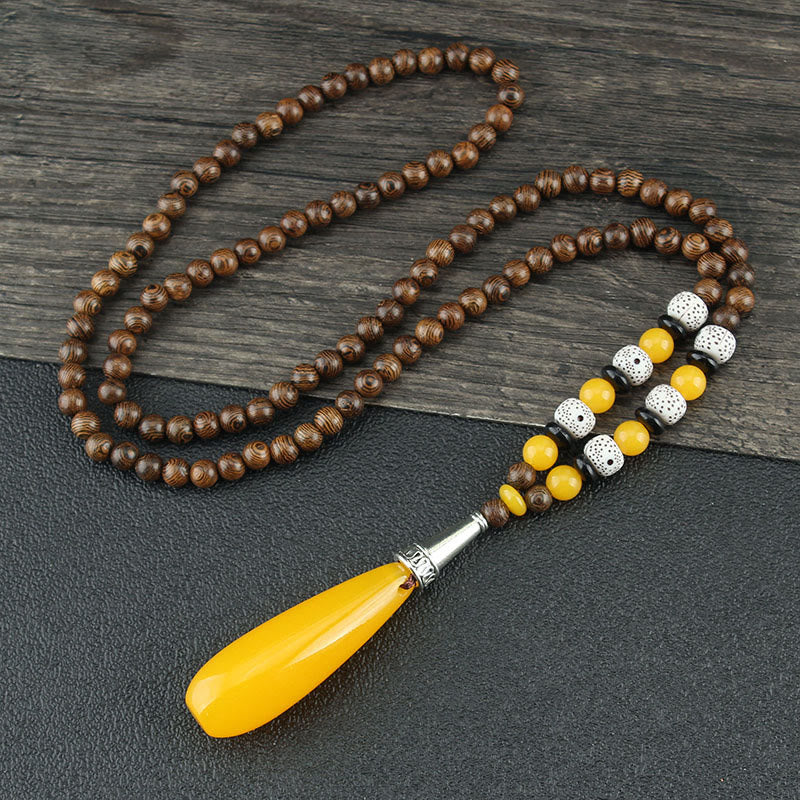 Tibetan Wenge Wood Bodhi Seed Agate Balance Peace Necklace Pendant (Extra 40% Off | USE CODE: FS40)