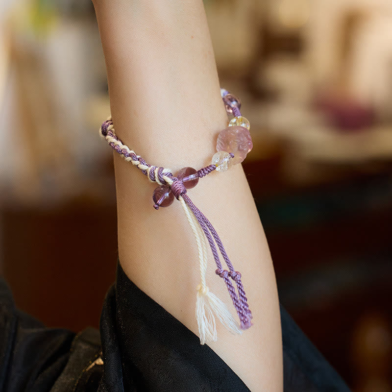 Natural Fluorite Amethyst Silver Sheen Obsidian Tiger's Eye Protection Rope Bracelet
