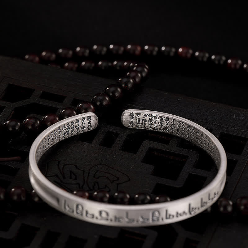 999 Sterling Silver Six True Words Heart Sutra Protection Bracelet Bangle