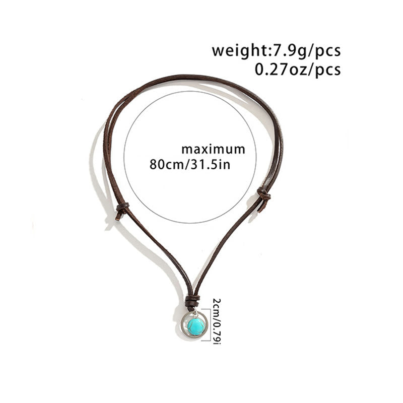 Round Turquoise Stone Protection Strength Necklace Pendant