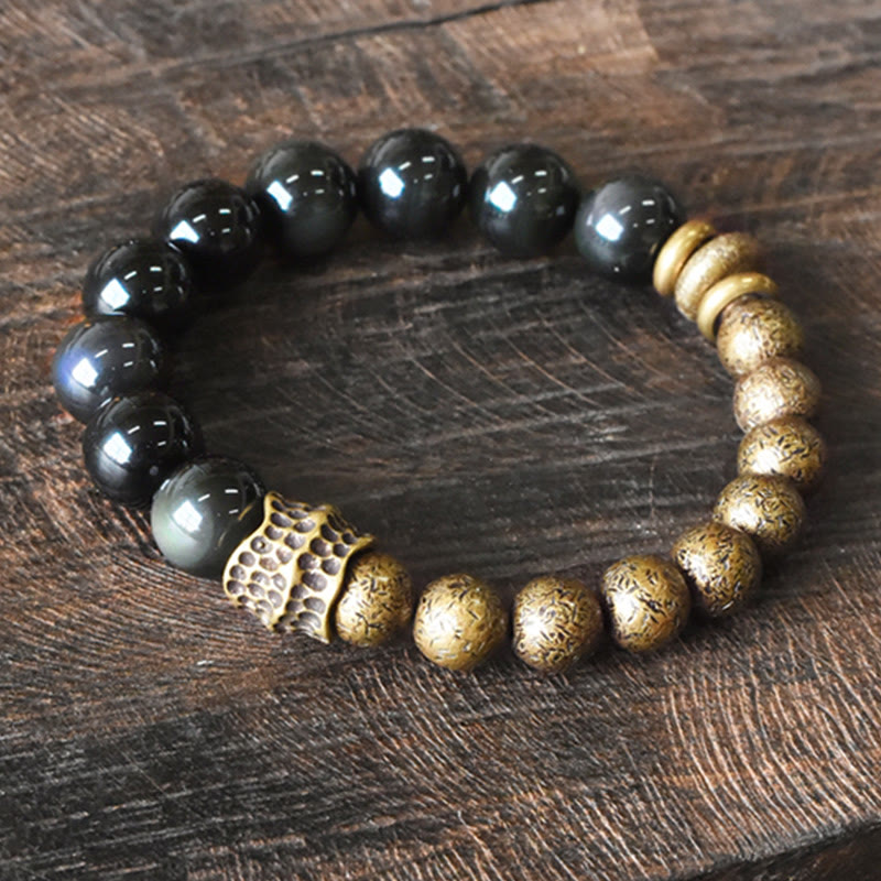 Rainbow Obsidian Copper Bead Positive Transformation Bracelet