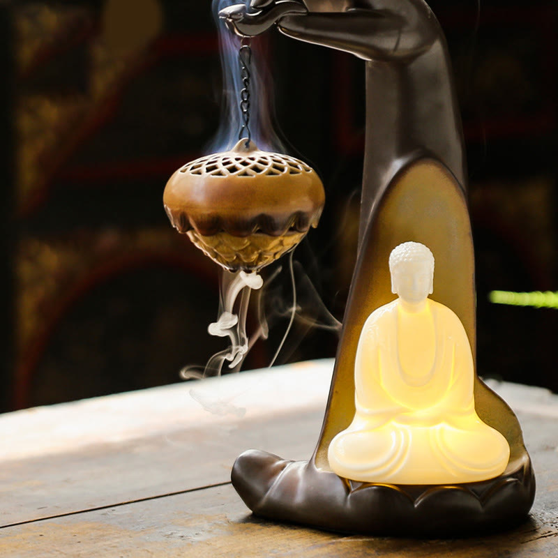 Mudra Hand LED Ceramic Backflow Smoke Fountain Incense Burner
