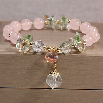 Cat's Eye Pink Crystal Peace Charm Bracelet