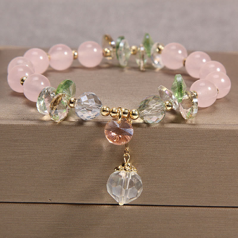 Cat's Eye Pink Crystal Peace Charm Bracelet