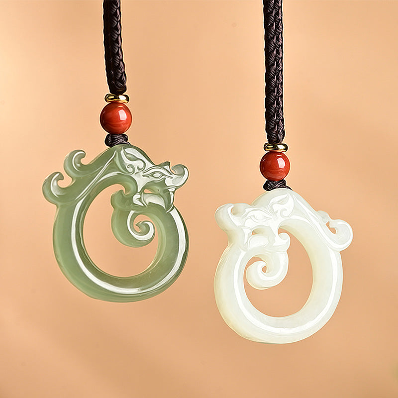 White Jade Cyan Jade Dragon Protection Necklace String Pendant