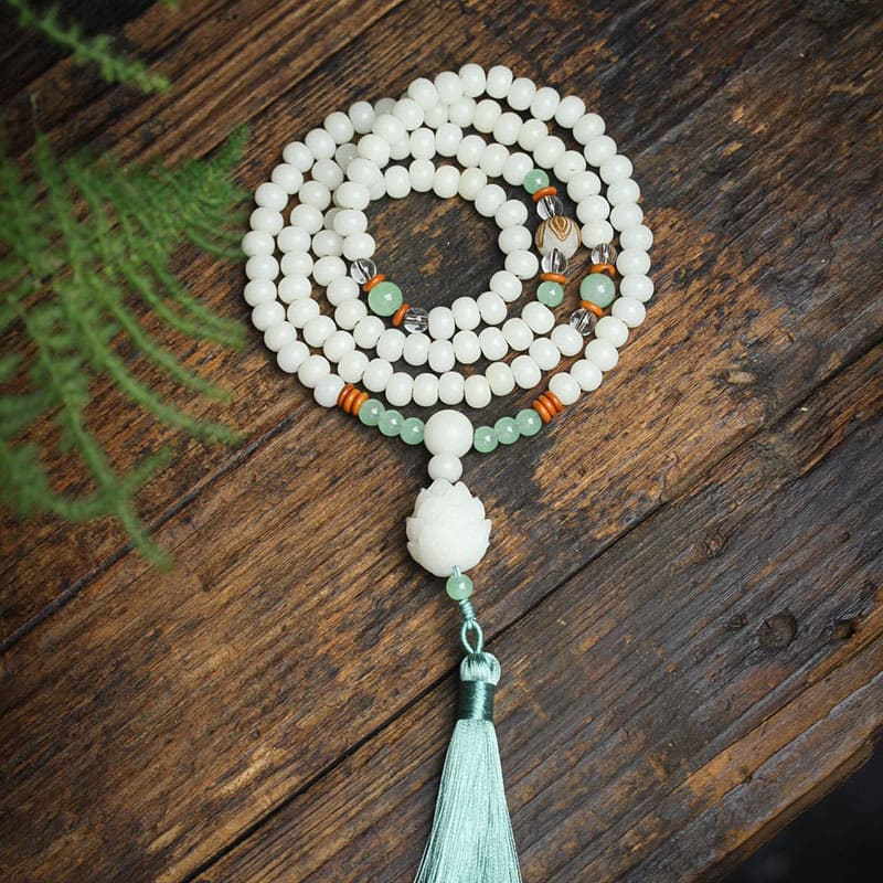 White Bodhi Seed Mala 108 Beads Protection Bracelet