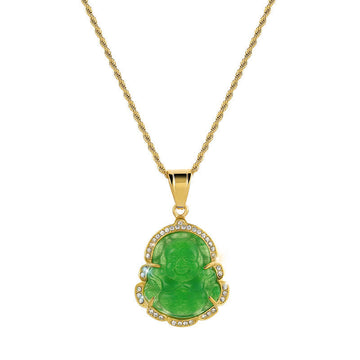 18K Gold Filled Laughing Buddha Jade Luck Necklace Chain Pendant
