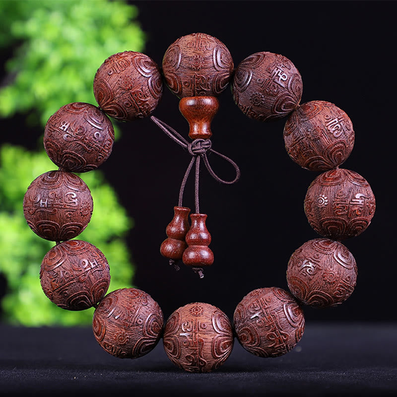 Chinese Zodiac Rosewood Ebony Copper Coin PiXiu Carved Warmth Bracelet