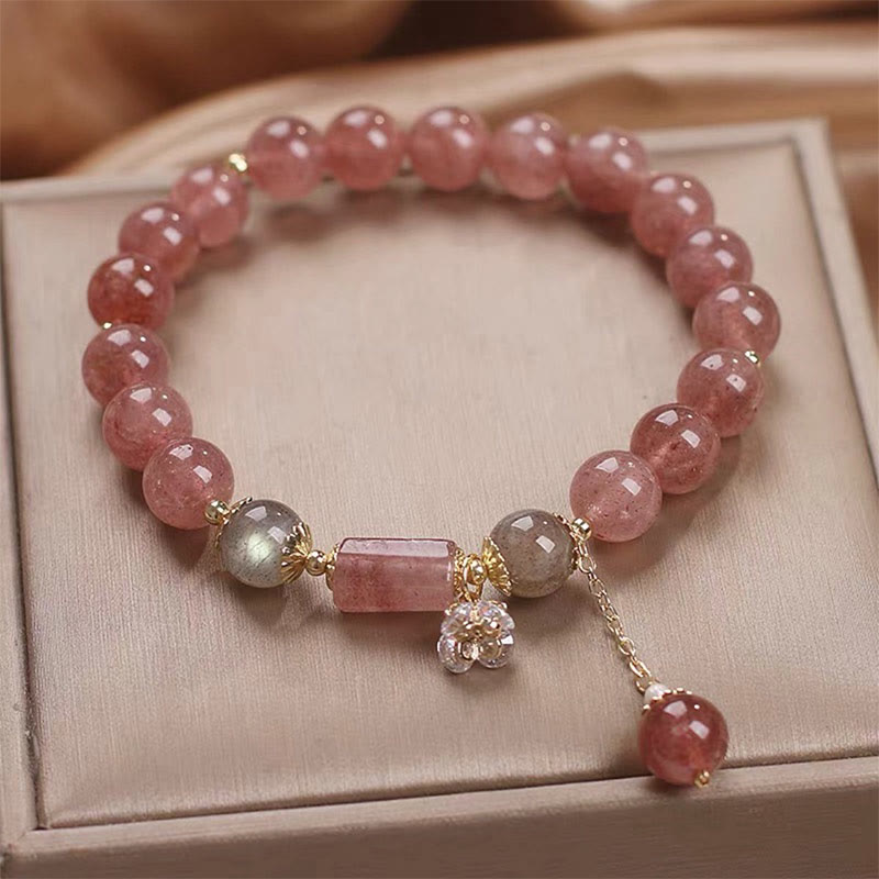 Natural Strawberry Quartz Zircon Flower Positive Charm Bracelet