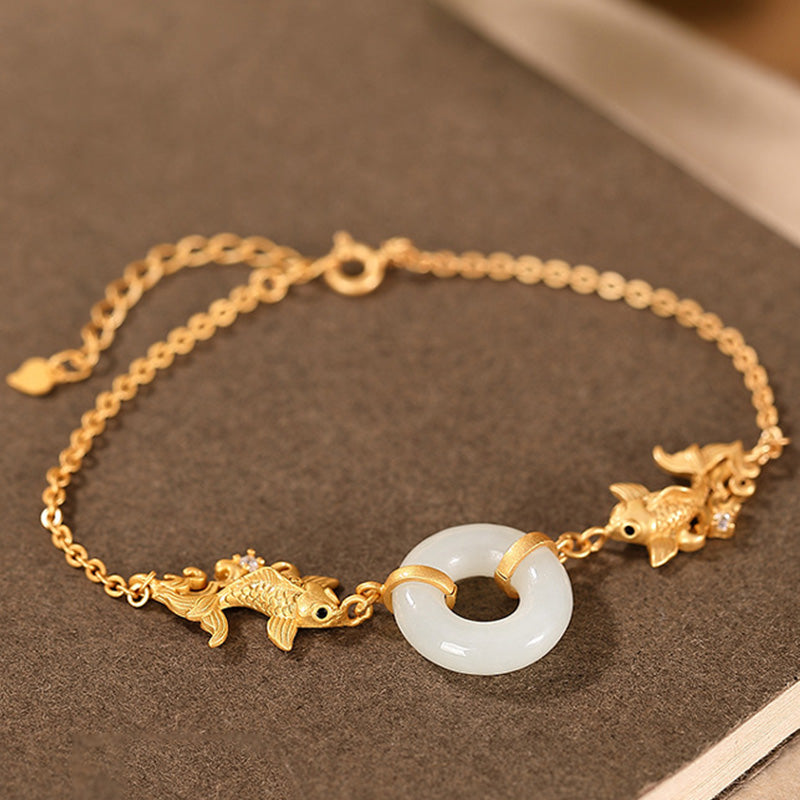 White Jade Koi Fish Prosperity Bracelet