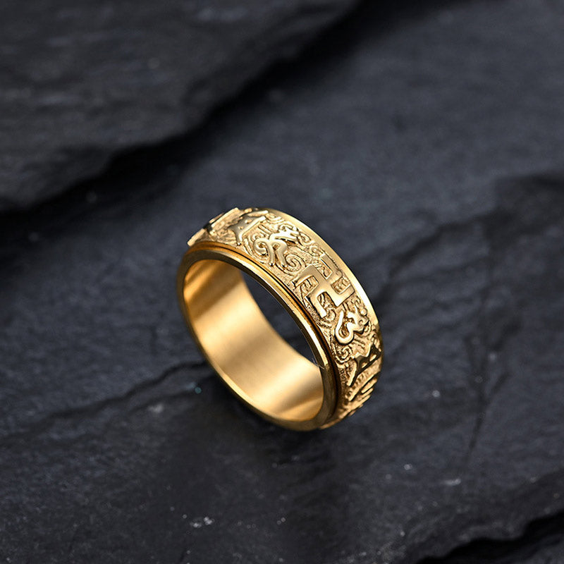 Six True Words Om Mani Padme Hum Titanium Steel Mantra Ring